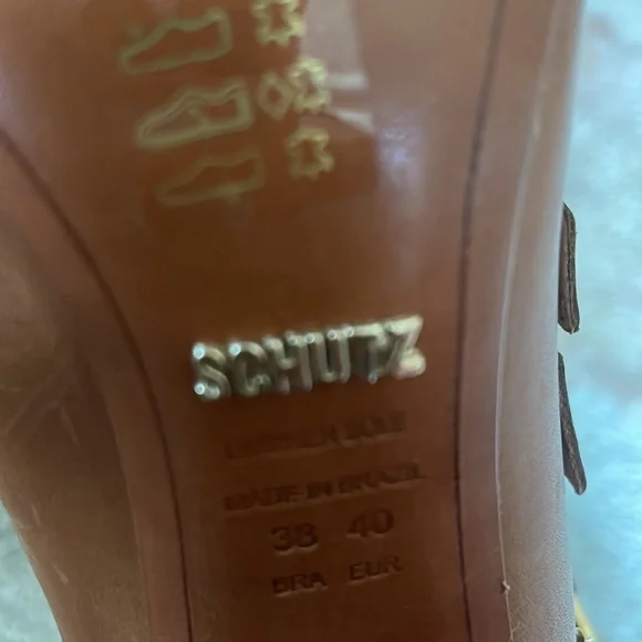 SCHUTZ Gladiator Heeled Sandals- Incredible Brown Leather Gold Hardware Sz 40 - Picture 9 of 9